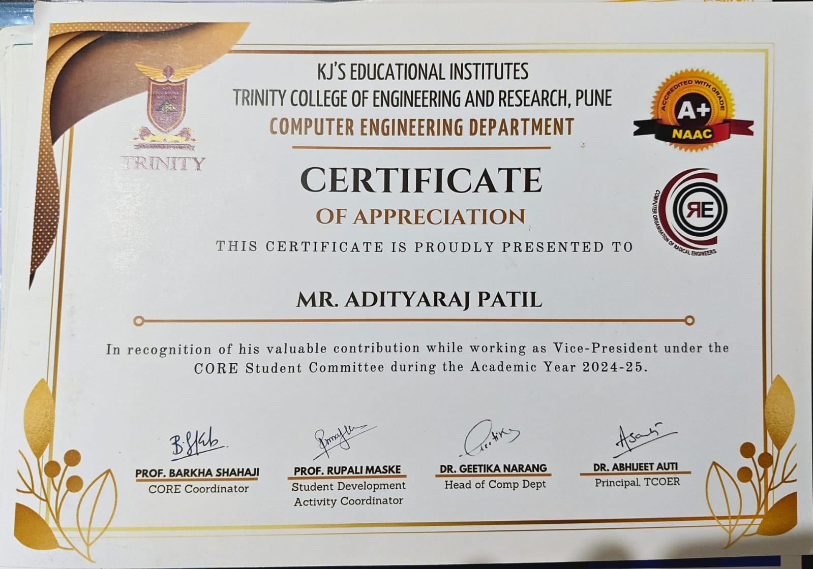 Core Vice President Certificate